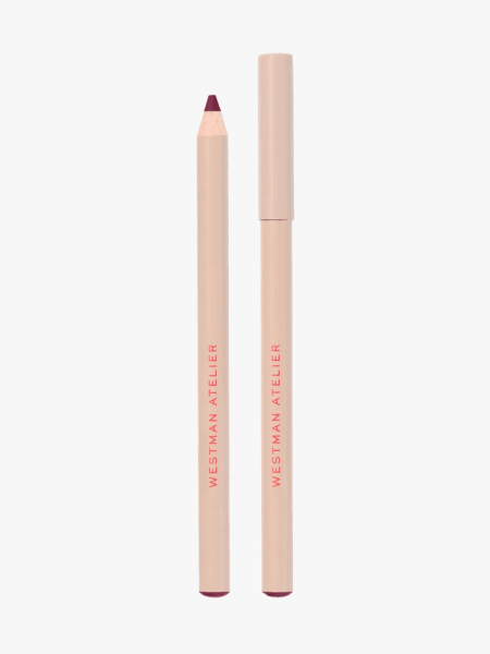 Westman Atelier Lip Shape in Lou Lou in branded component on a light gray background