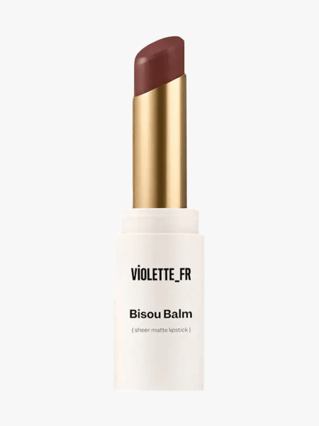Violette_Fr Bisou Balm in Chocolat in branded component on a light gray background